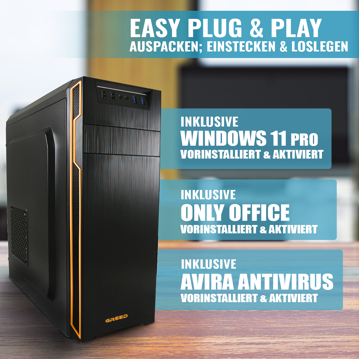 GREED® Basic PC, Intel - Computer für Büro & Home Office inkl. Windows 11 Pro GREED® Basic PC, Intel - Computer für Büro & Home Office inkl. Windows 11 Pro